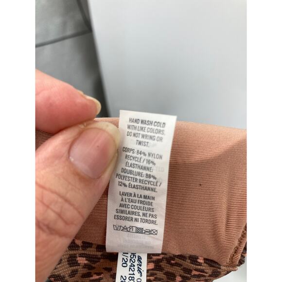 Aerie Ribbed One Shoulder Brown Pink Bikini Top Animal Print S/M Padded - Picture 5 of 10